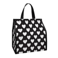Black And White Heart Pattern Print Insulated Lunch Tote