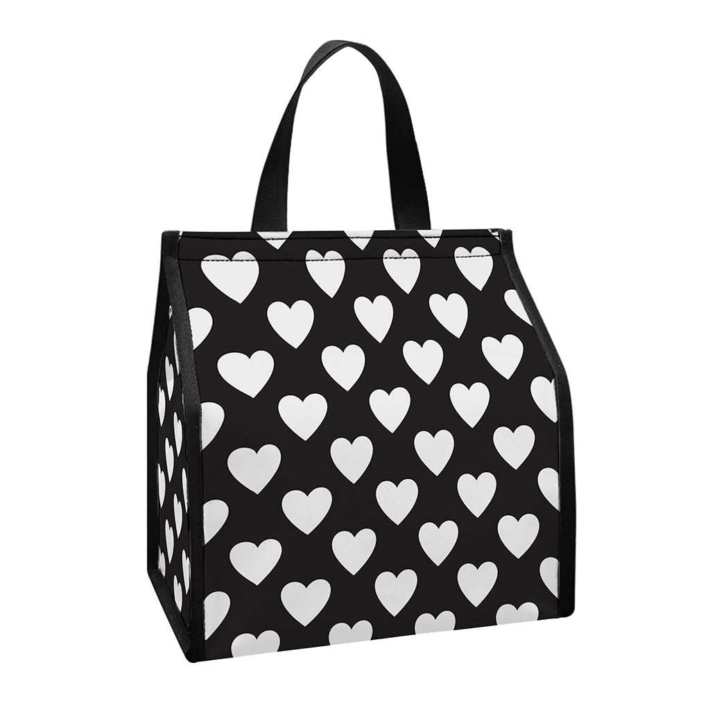 Black And White Heart Pattern Print Insulated Lunch Tote