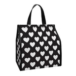 Black And White Heart Pattern Print Insulated Lunch Tote