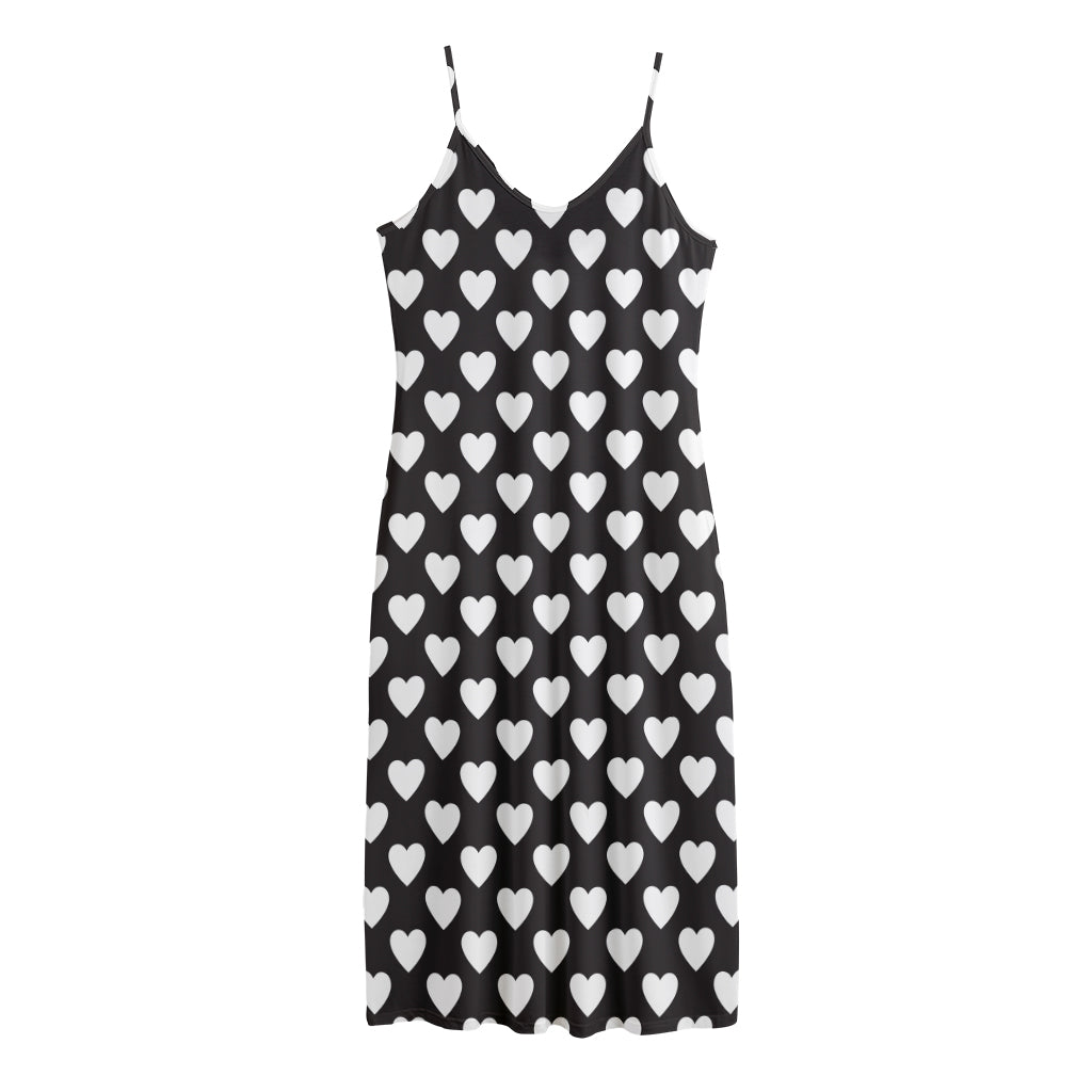 Black And White Heart Pattern Print Jersey Midi Cami Dress