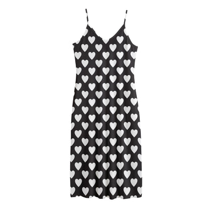 Black And White Heart Pattern Print Jersey Midi Cami Dress