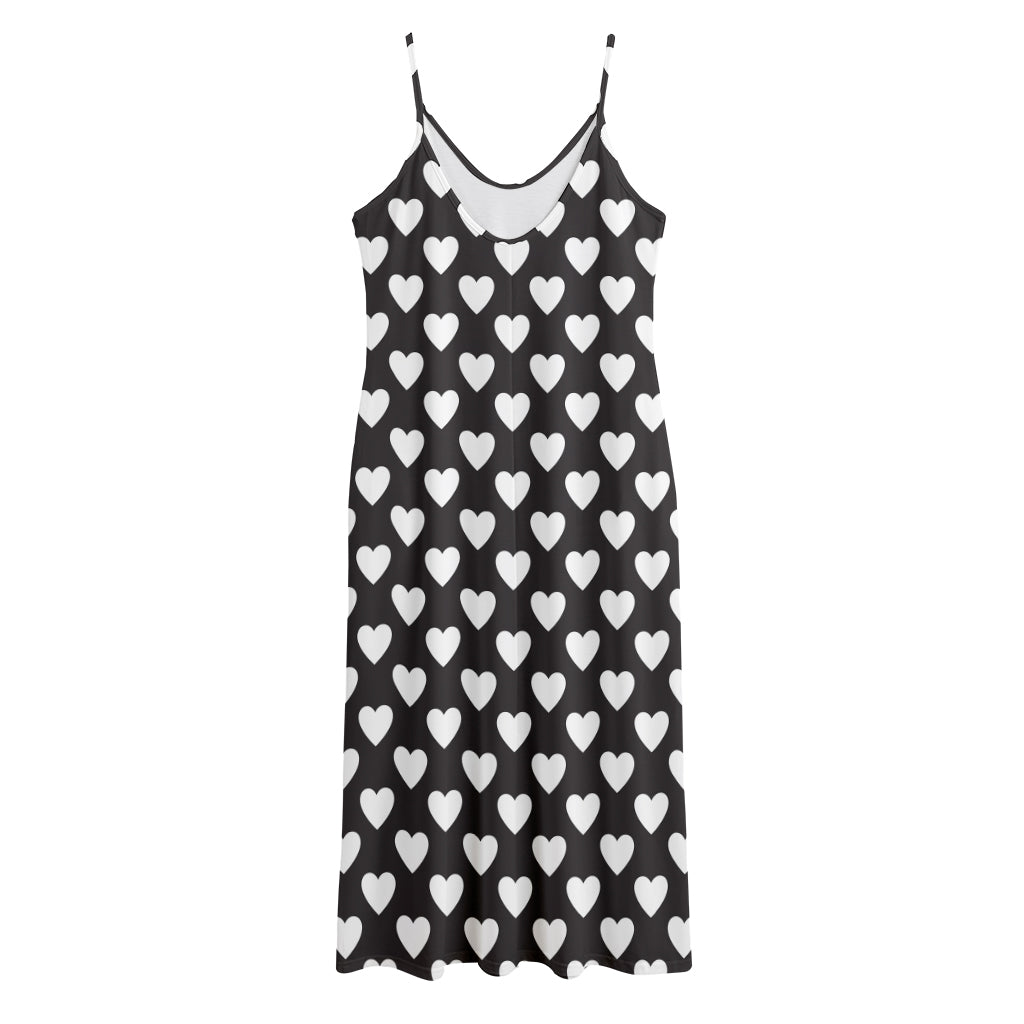 Black And White Heart Pattern Print Jersey Midi Cami Dress