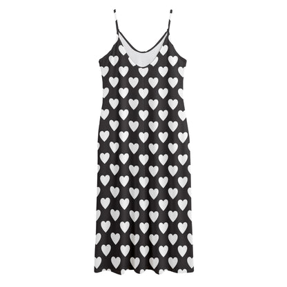 Black And White Heart Pattern Print Jersey Midi Cami Dress