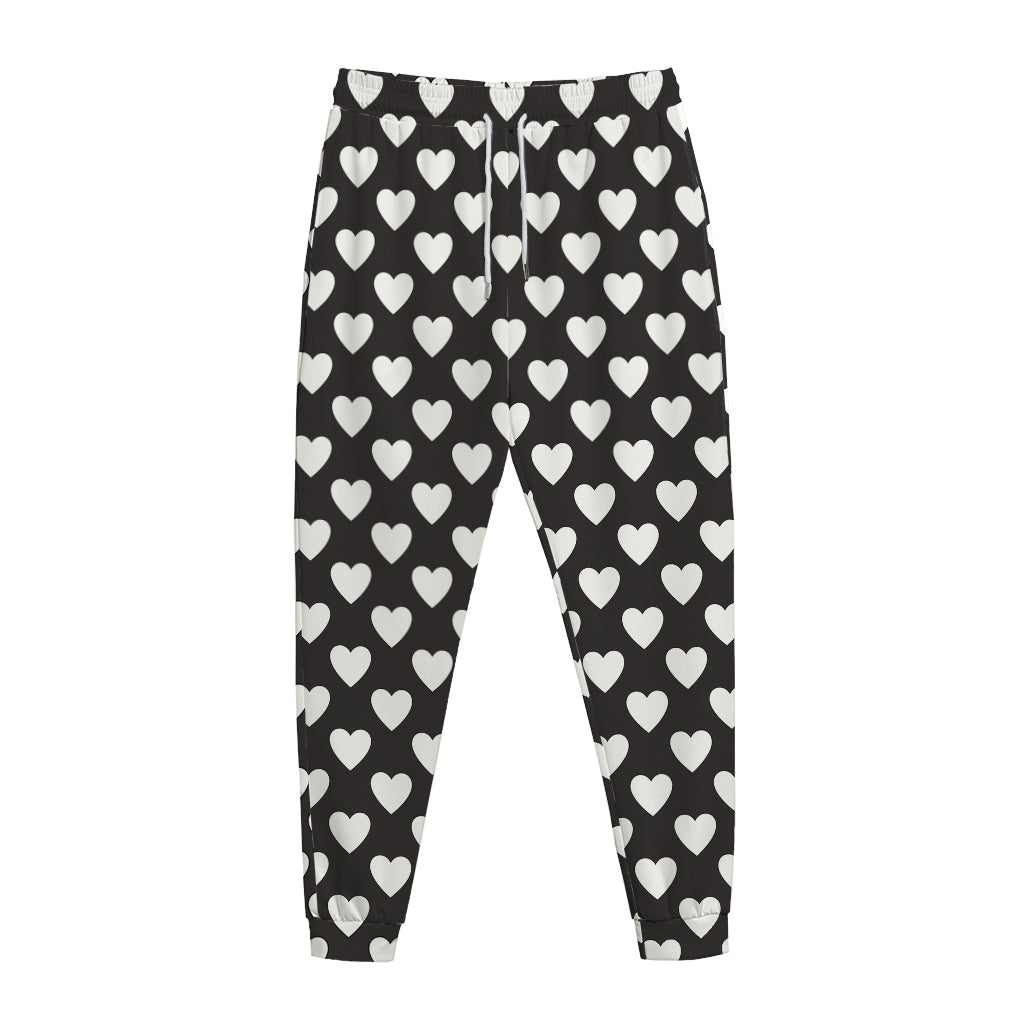 Black And White Heart Pattern Print Jogger Pants