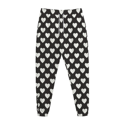 Black And White Heart Pattern Print Jogger Pants