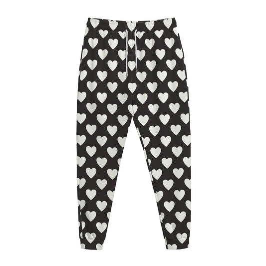 Black And White Heart Pattern Print Jogger Pants