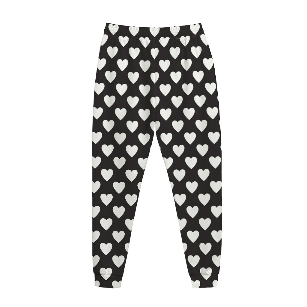 Black And White Heart Pattern Print Jogger Pants