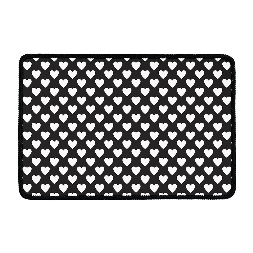Black And White Heart Pattern Print Kitchen Mat