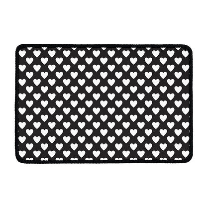 Black And White Heart Pattern Print Kitchen Mat