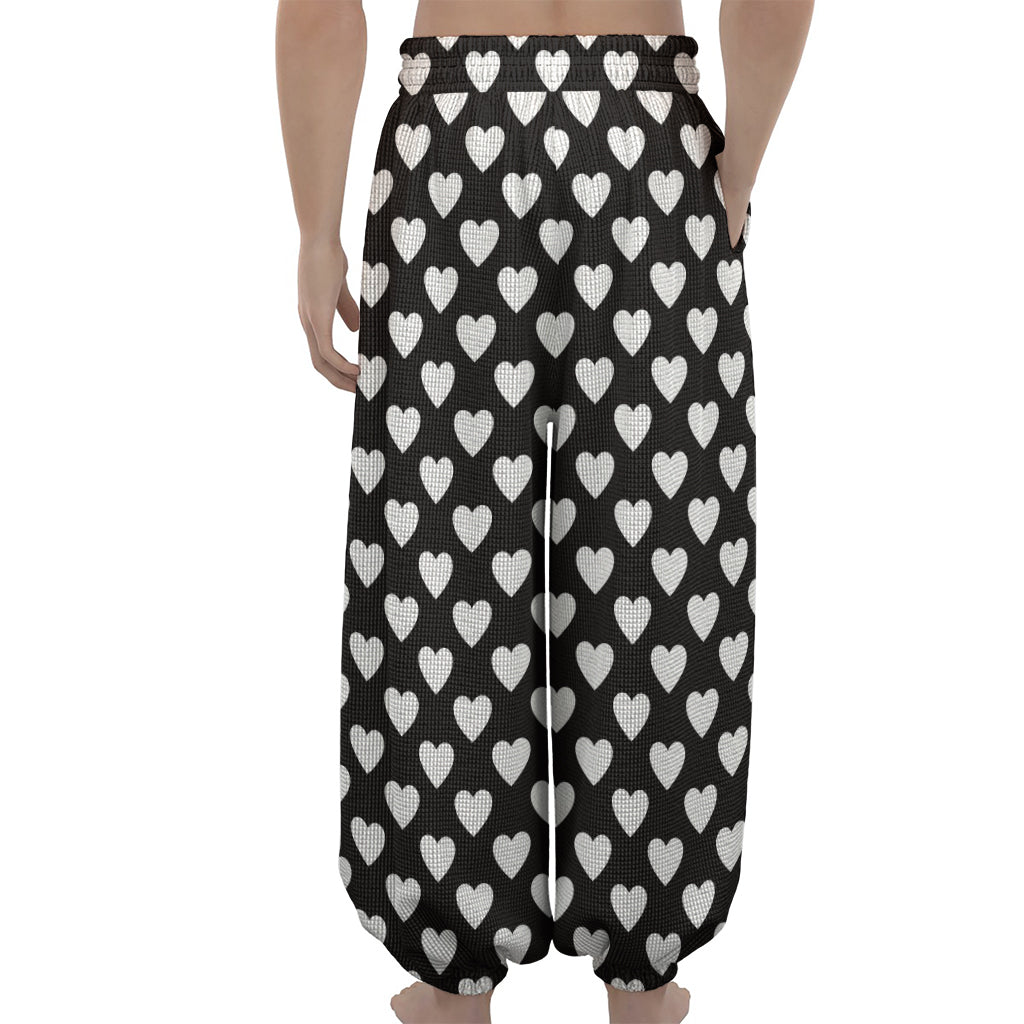 Black And White Heart Pattern Print Lantern Pants