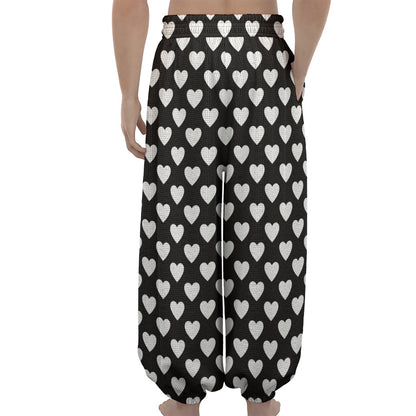 Black And White Heart Pattern Print Lantern Pants