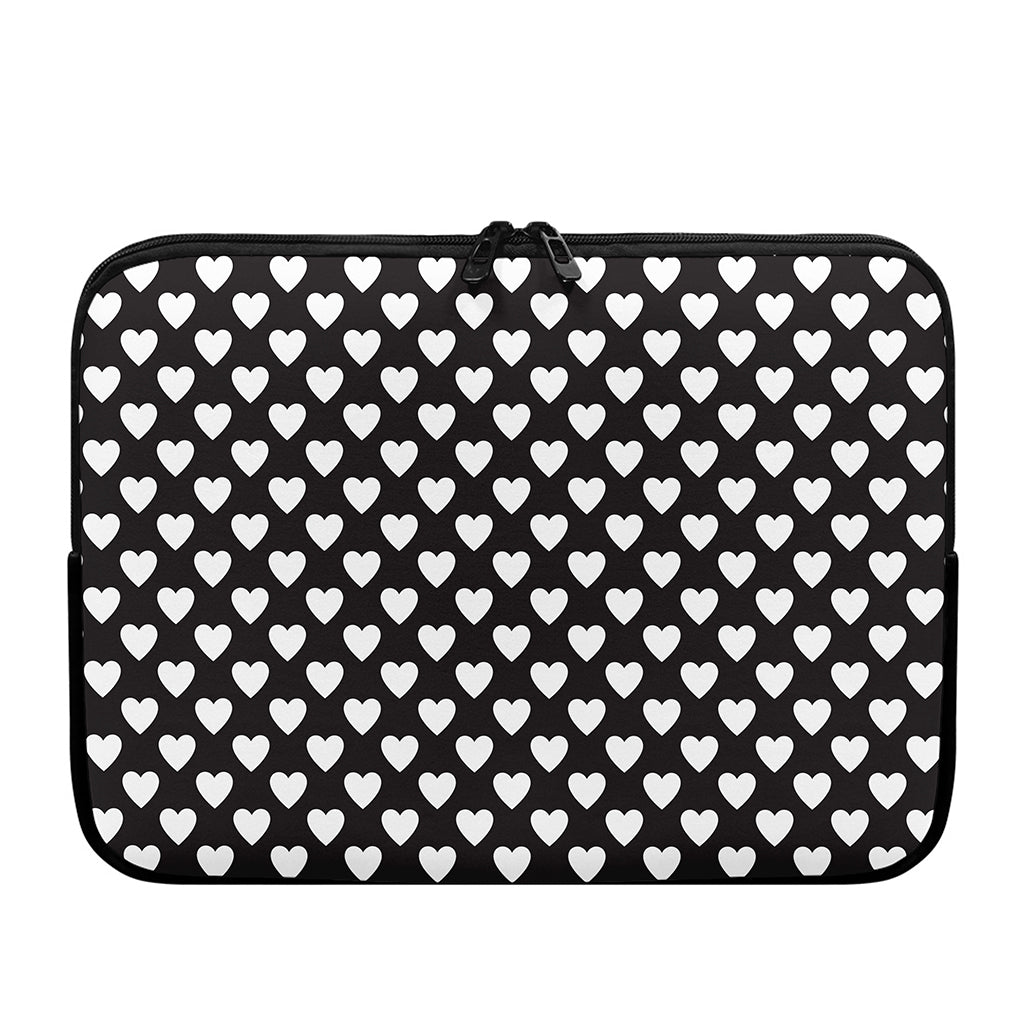 Black And White Heart Pattern Print Laptop Sleeve