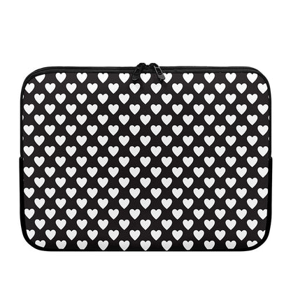 Black And White Heart Pattern Print Laptop Sleeve