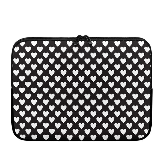Black And White Heart Pattern Print Laptop Sleeve