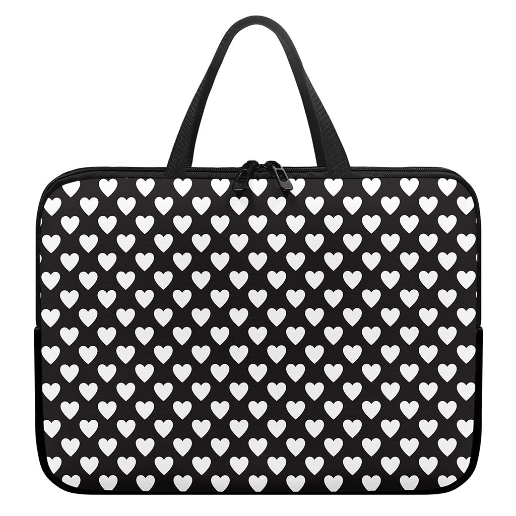 Black And White Heart Pattern Print Laptop Sleeve With Handle