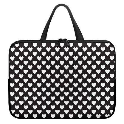 Black And White Heart Pattern Print Laptop Sleeve With Handle