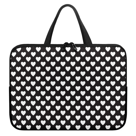 Black And White Heart Pattern Print Laptop Sleeve With Handle