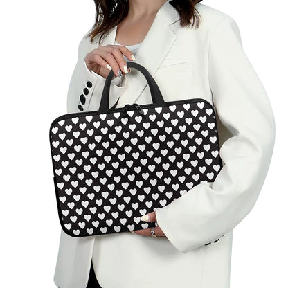 Black And White Heart Pattern Print Laptop Sleeve With Handle