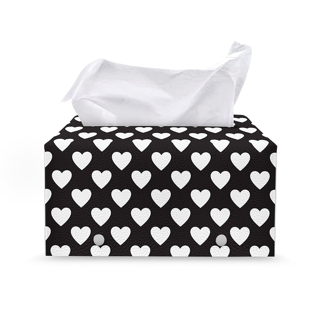 Black And White Heart Pattern Print Leather Tissue Box Cover