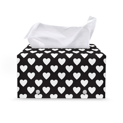 Black And White Heart Pattern Print Leather Tissue Box Cover