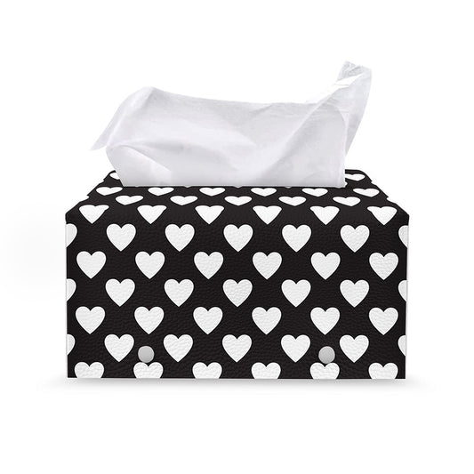 Black And White Heart Pattern Print Leather Tissue Box Cover