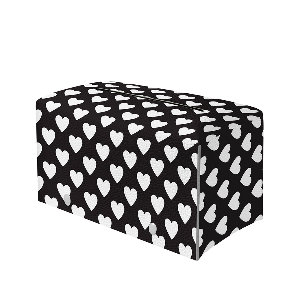 Black And White Heart Pattern Print Leather Tissue Box Cover
