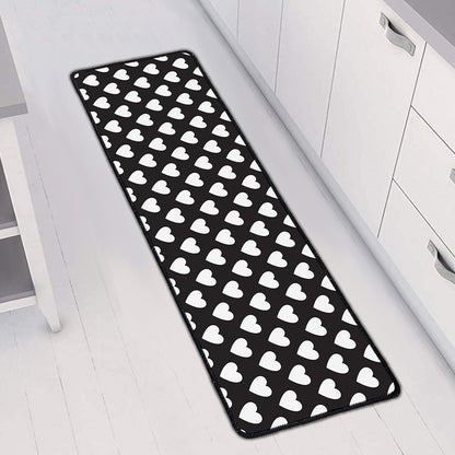 Black And White Heart Pattern Print Long Kitchen Mat
