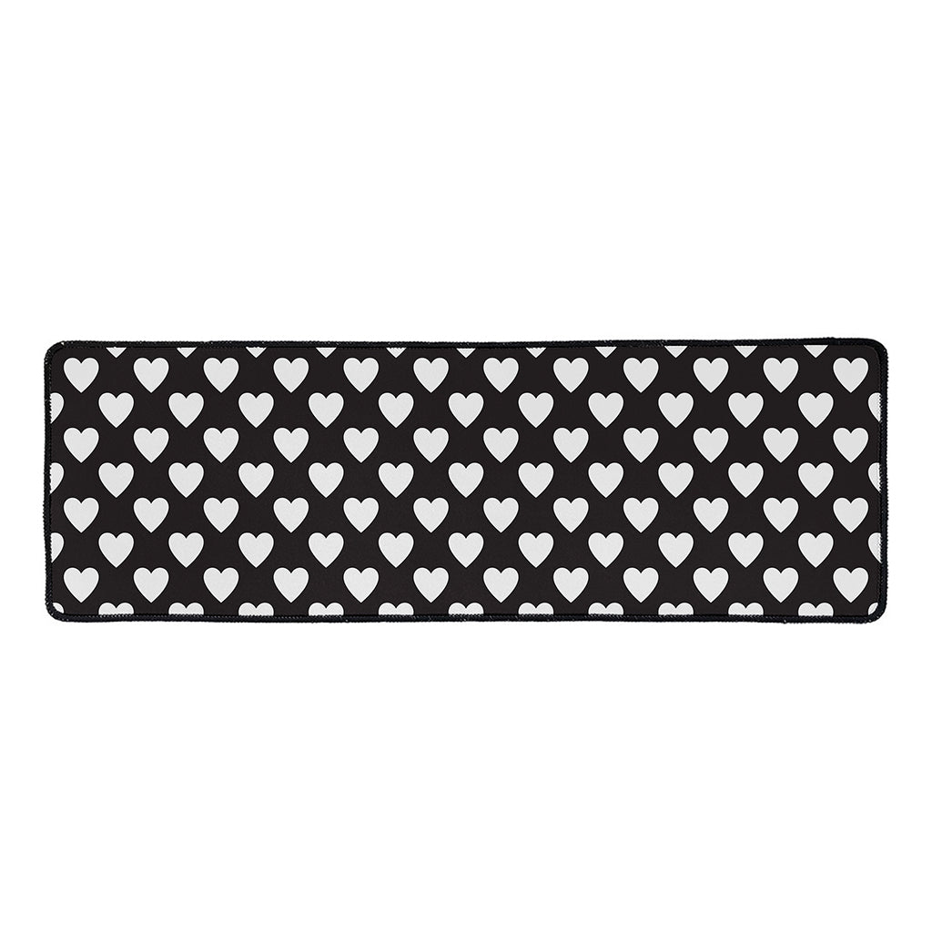 Black And White Heart Pattern Print Long Kitchen Mat