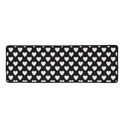 Black And White Heart Pattern Print Long Kitchen Mat