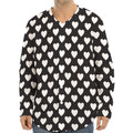 Black And White Heart Pattern Print Long Sleeve Baseball Jersey