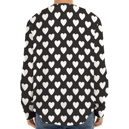 Black And White Heart Pattern Print Long Sleeve Baseball Jersey