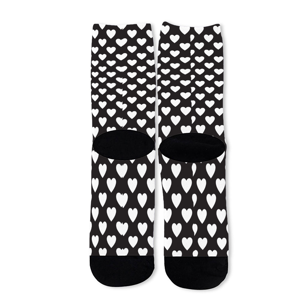 Black And White Heart Pattern Print Long Socks