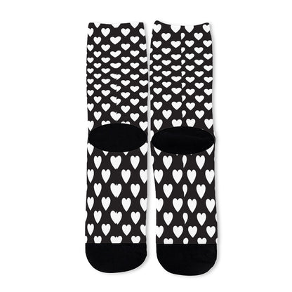 Black And White Heart Pattern Print Long Socks