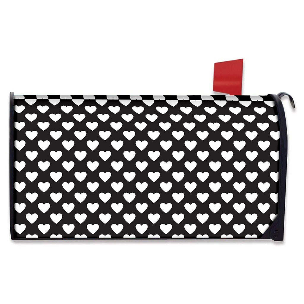 Black And White Heart Pattern Print Mailbox Cover