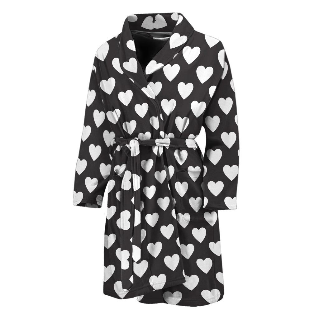 Black And White Heart Pattern Print Men's Bathrobe