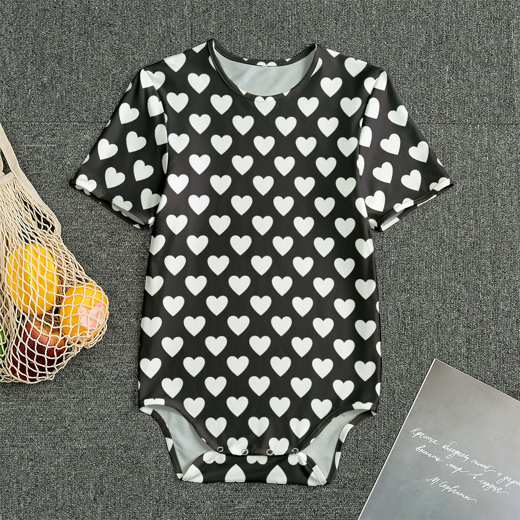 Black And White Heart Pattern Print Men's Bodysuit