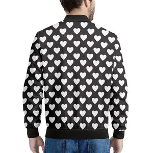 Black And White Heart Pattern Print Men's Bomber Jacket