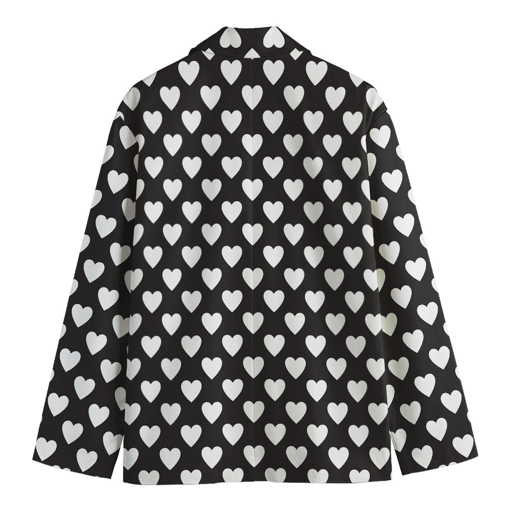 Black And White Heart Pattern Print Men's Cotton Blazer