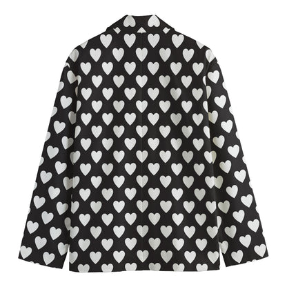 Black And White Heart Pattern Print Men's Cotton Blazer