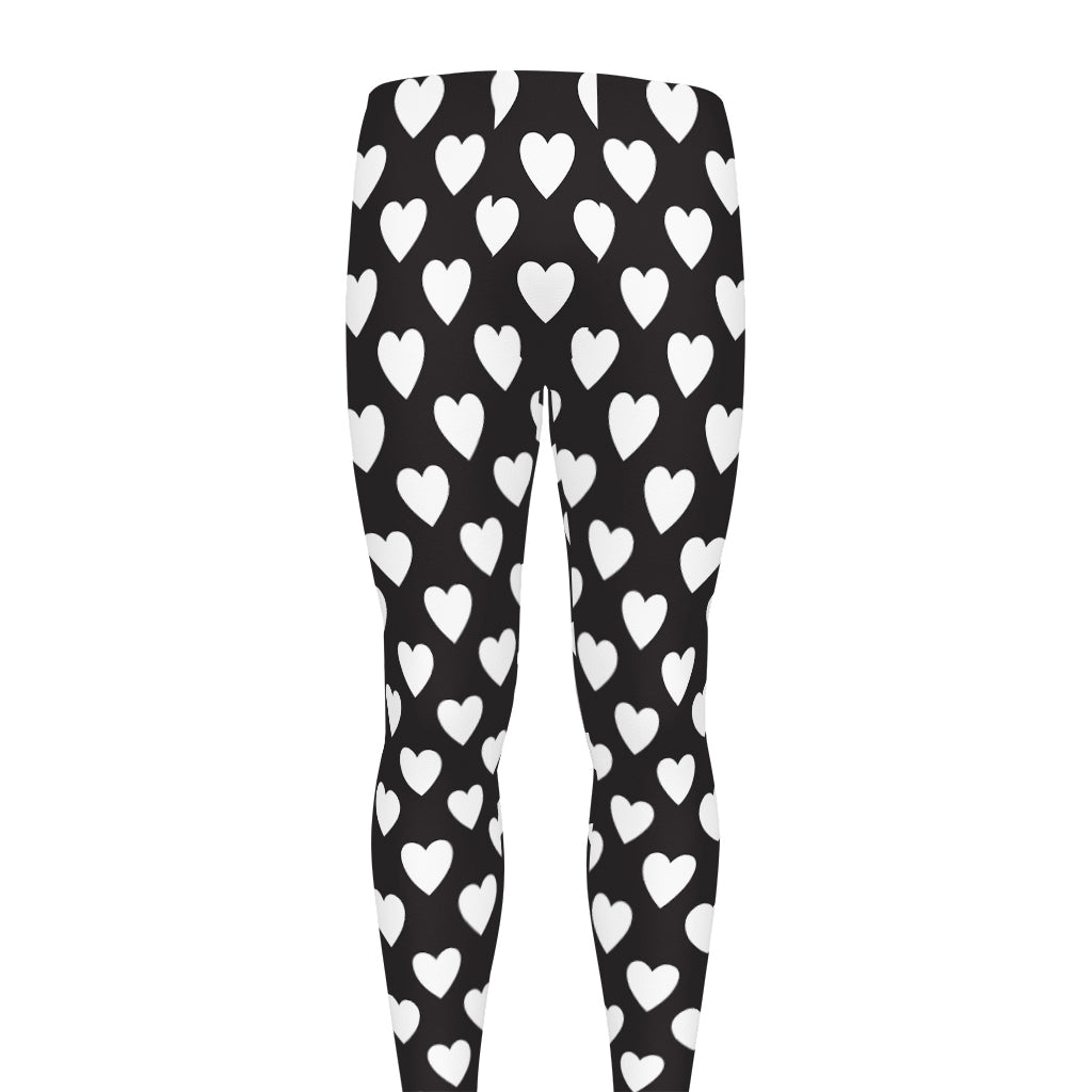 Black And White Heart Pattern Print Men's leggings