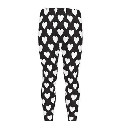Black And White Heart Pattern Print Men's leggings