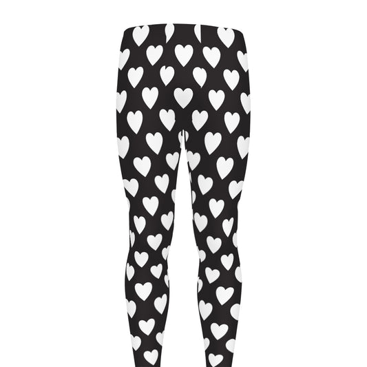Black And White Heart Pattern Print Men's leggings