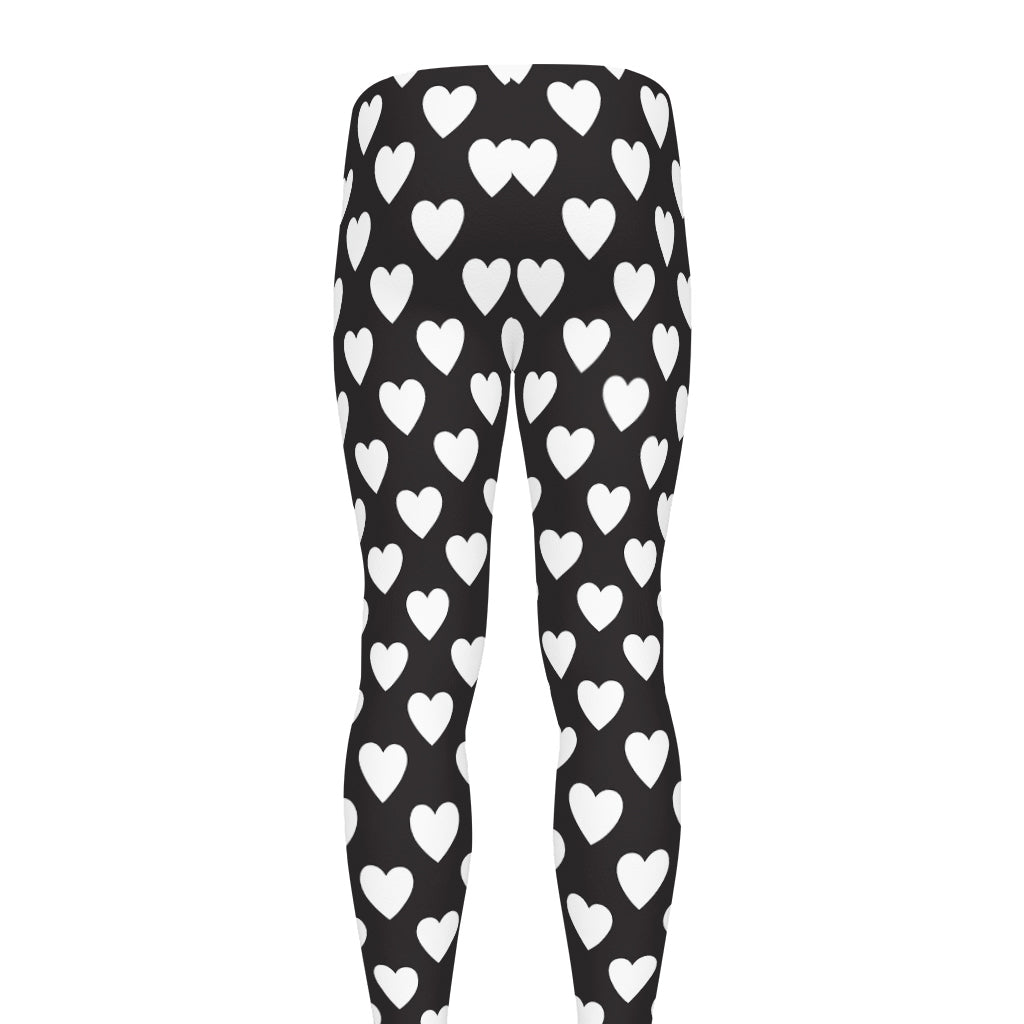 Black And White Heart Pattern Print Men's leggings