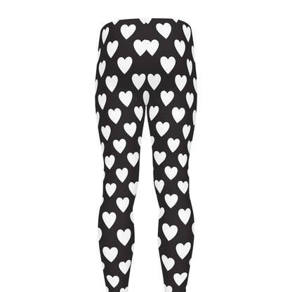 Black And White Heart Pattern Print Men's leggings