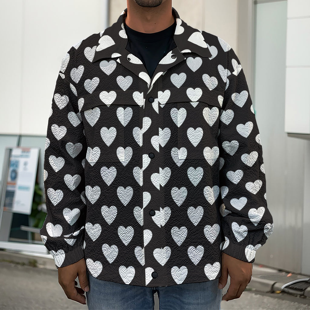 Black And White Heart Pattern Print Men's Shirt Jacket