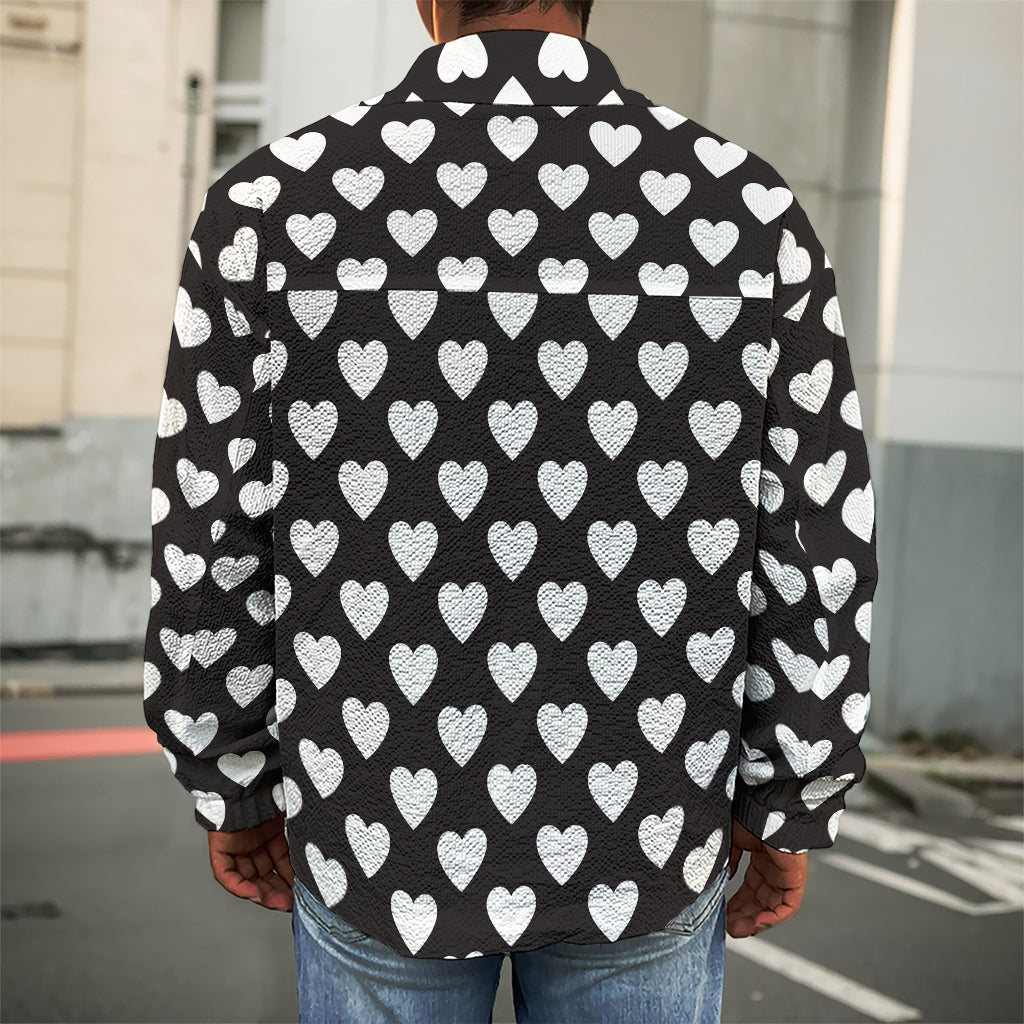 Black And White Heart Pattern Print Men's Shirt Jacket
