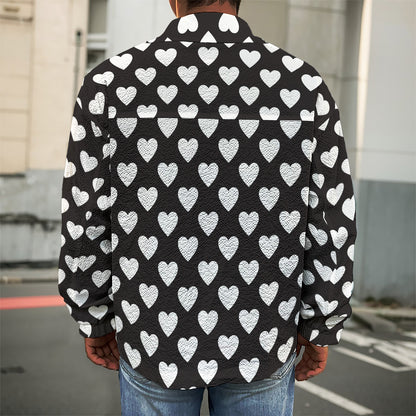 Black And White Heart Pattern Print Men's Shirt Jacket
