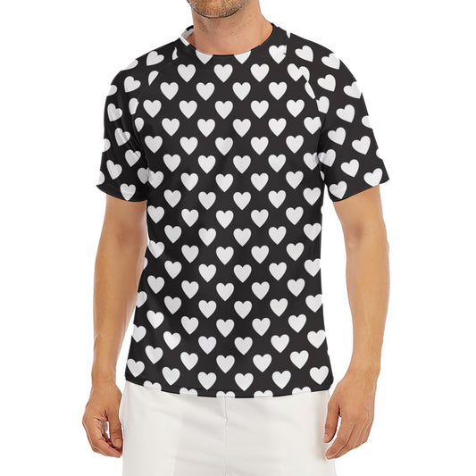Black And White Heart Pattern Print Men's Short Sleeve Rash Guard