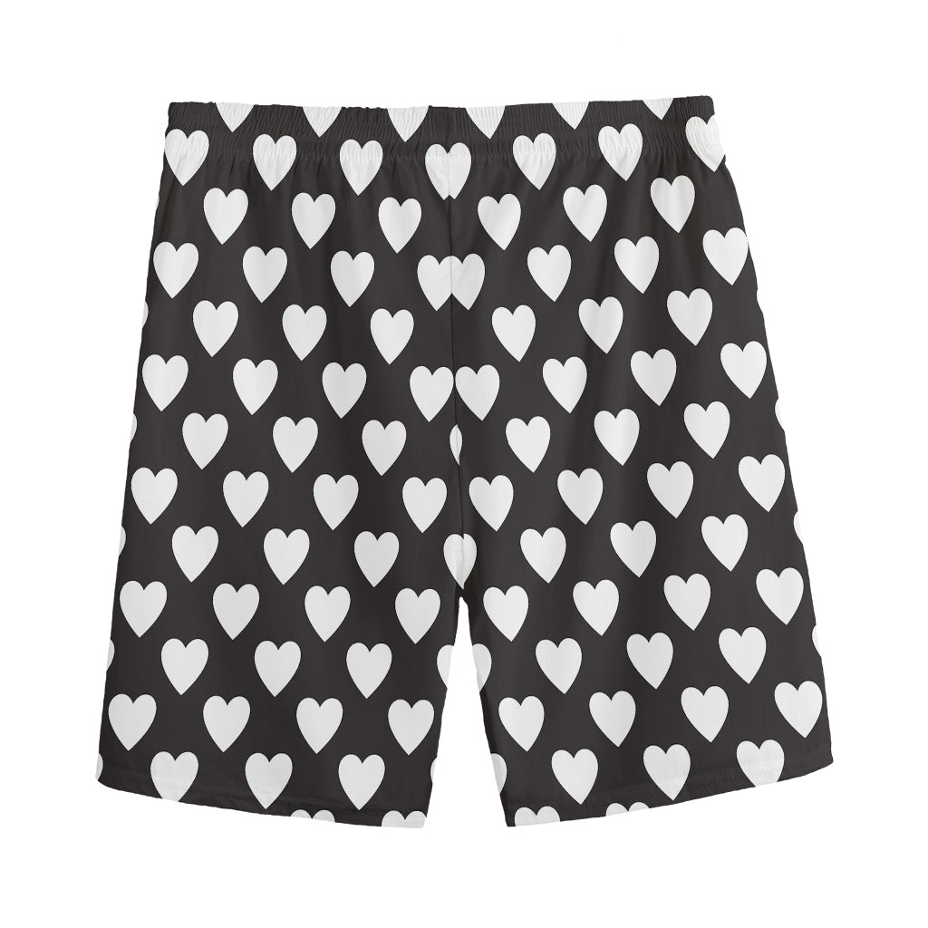 Black And White Heart Pattern Print Men's Sports Shorts