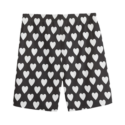 Black And White Heart Pattern Print Men's Sports Shorts